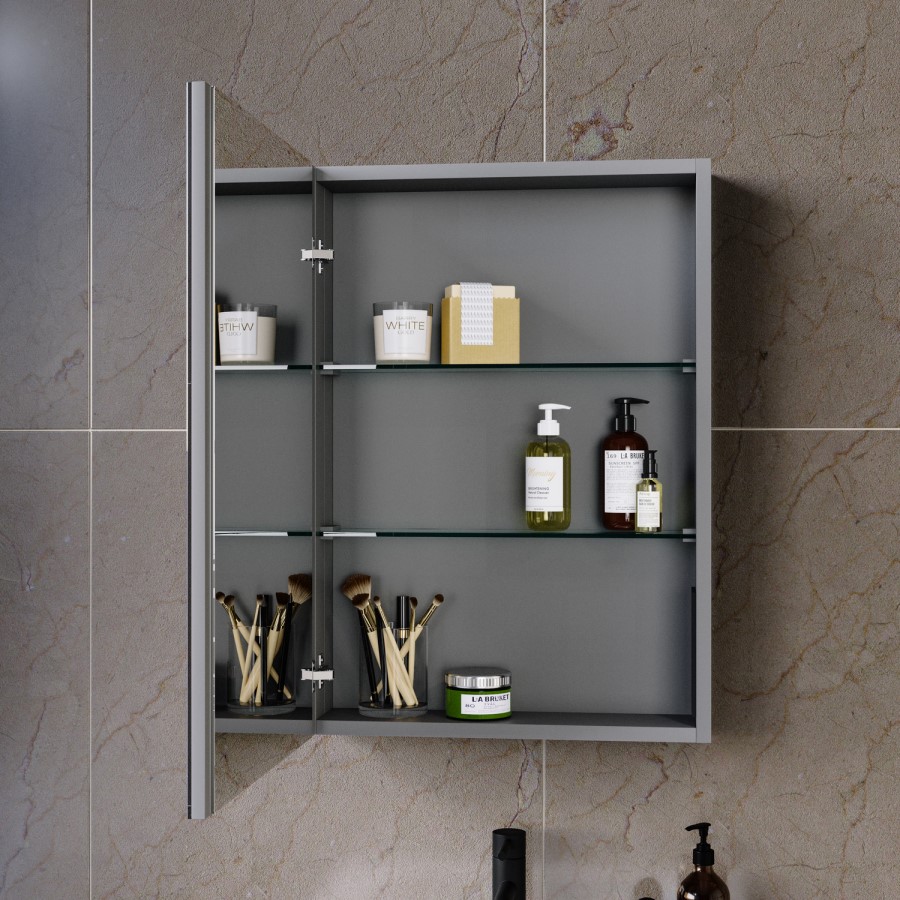 Single Door Chrome Bathroom Mirror Cabinet with Battery Operated Lights 500 x 700mm - Capricorn